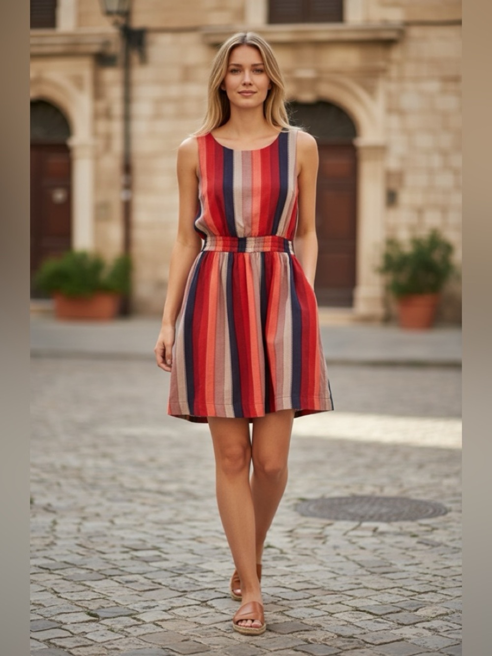 Cooperative Sleeveless Stripe Tie back Dress size 4. Multi color very pretty on.
